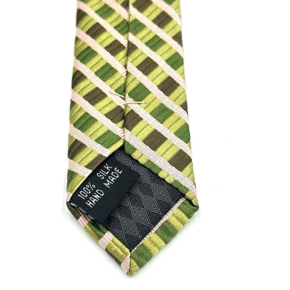 Stacy Adams Sign Gold 100% Silk Hand Made Mens Necktie Green Tonal Stripe 4W 60L